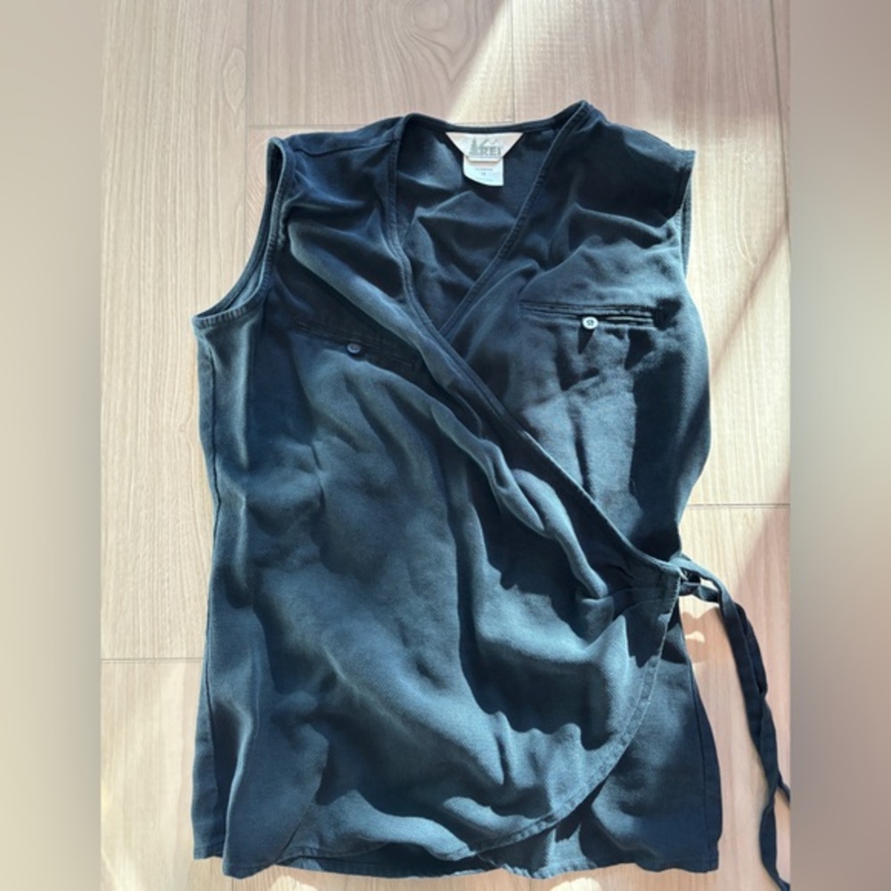REI Dark Sleeveless Wrap Blouse